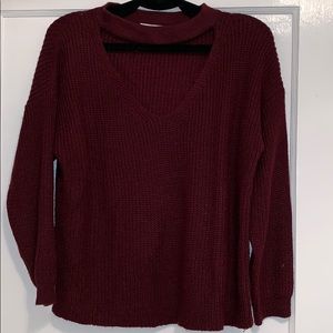 Deep red keyhole cropped sweater